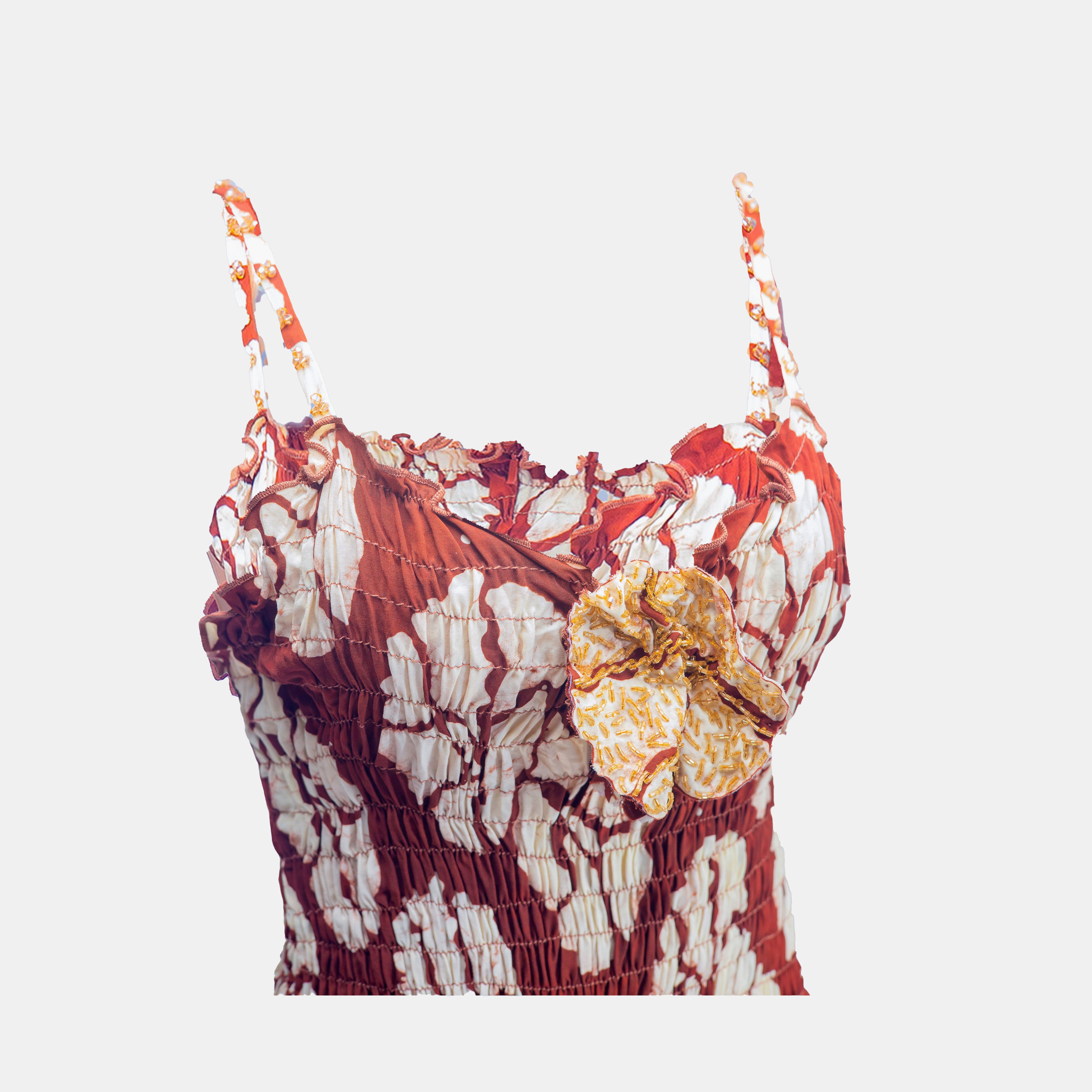 Chocolate & Caramel Hibiscus Dress With Beaded Details Dress