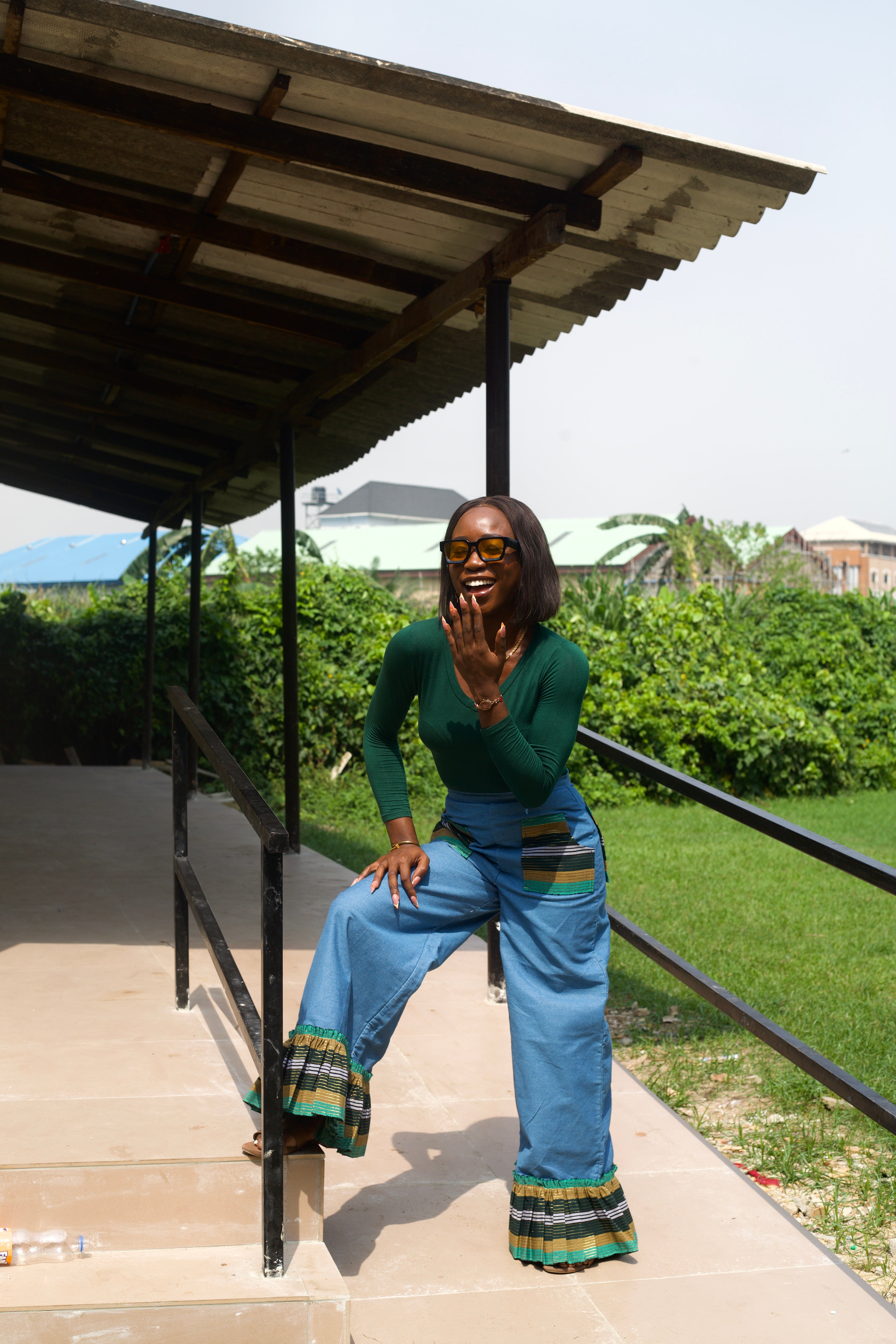 GREEN AJUWA WIDE LEG PANTS