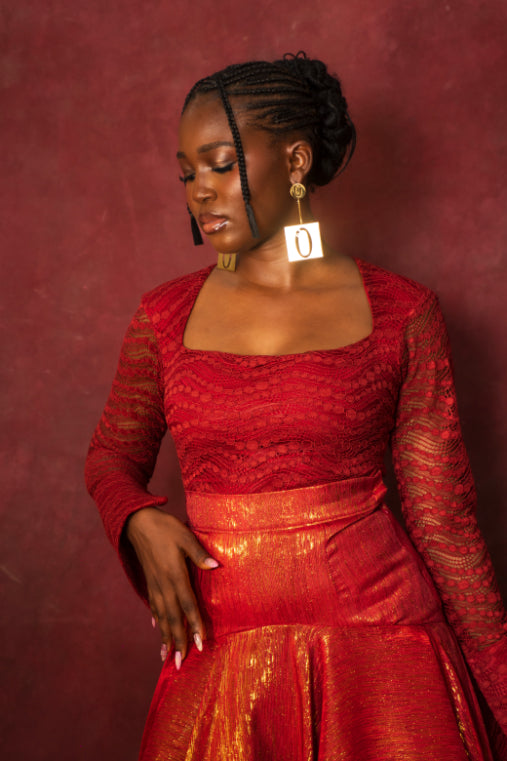 Red Lace Blouse and Handkerchief Skirt Set