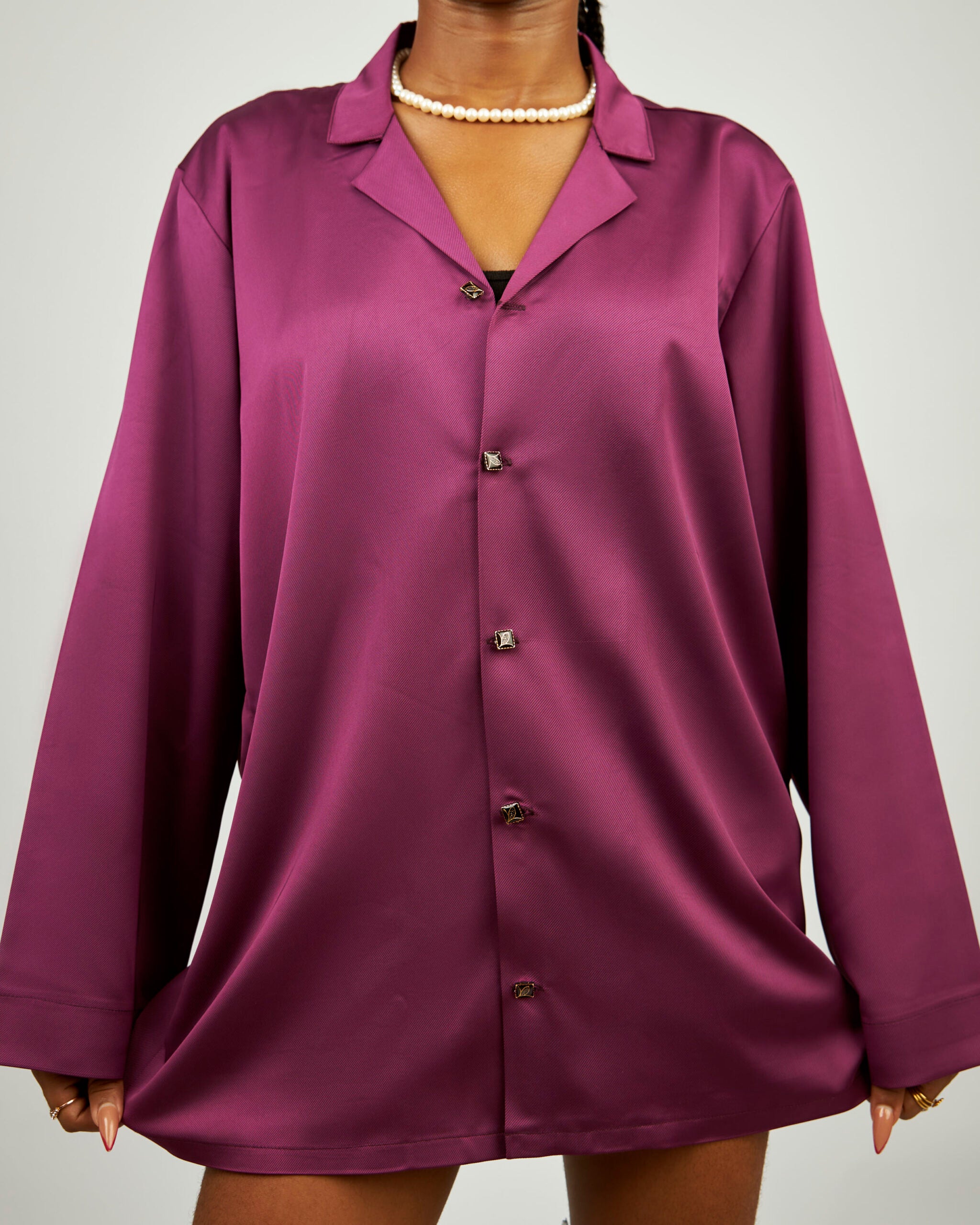 Cuban PJ’s open long sleeves Textured silk shirt