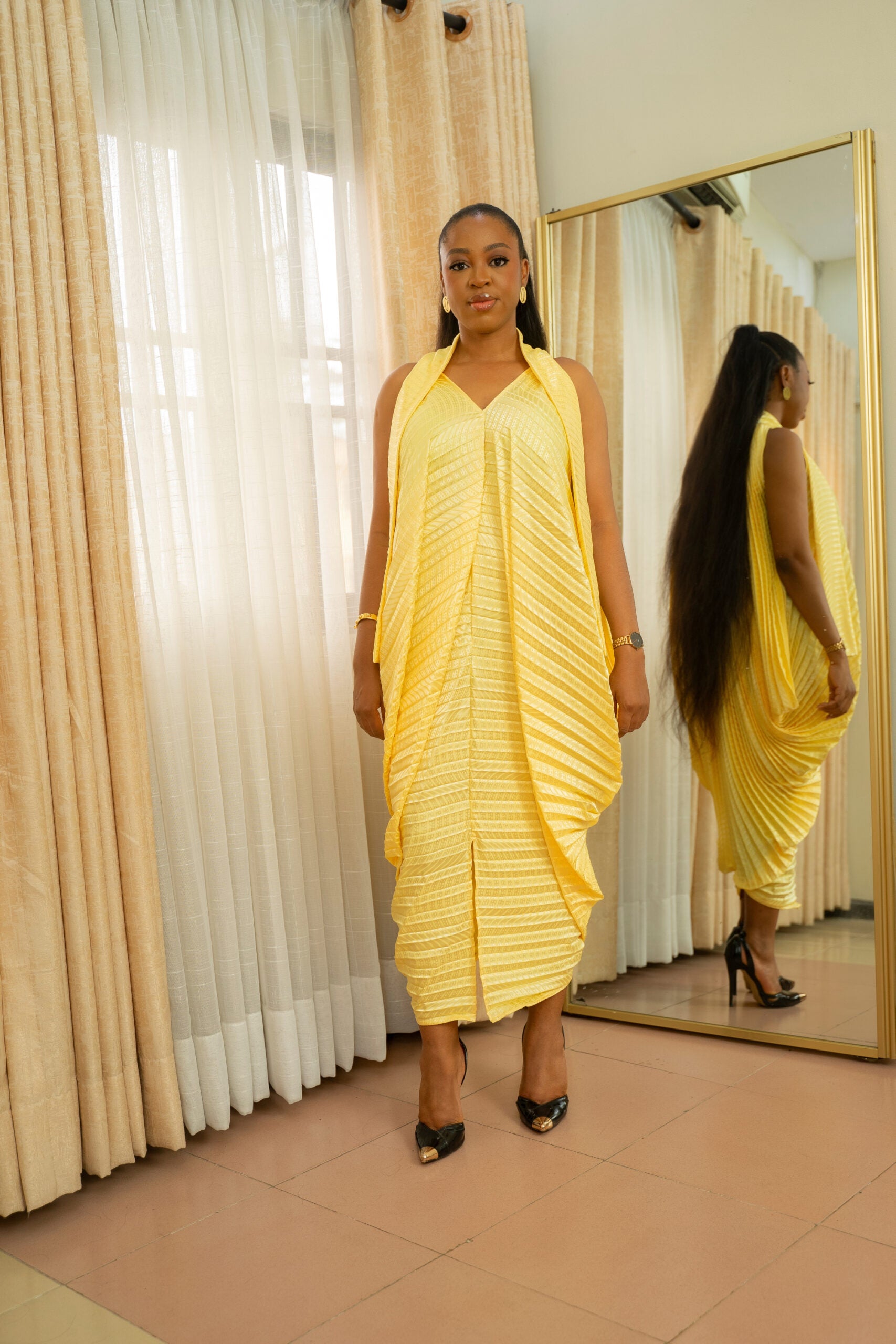 Yellow Pleated Dress