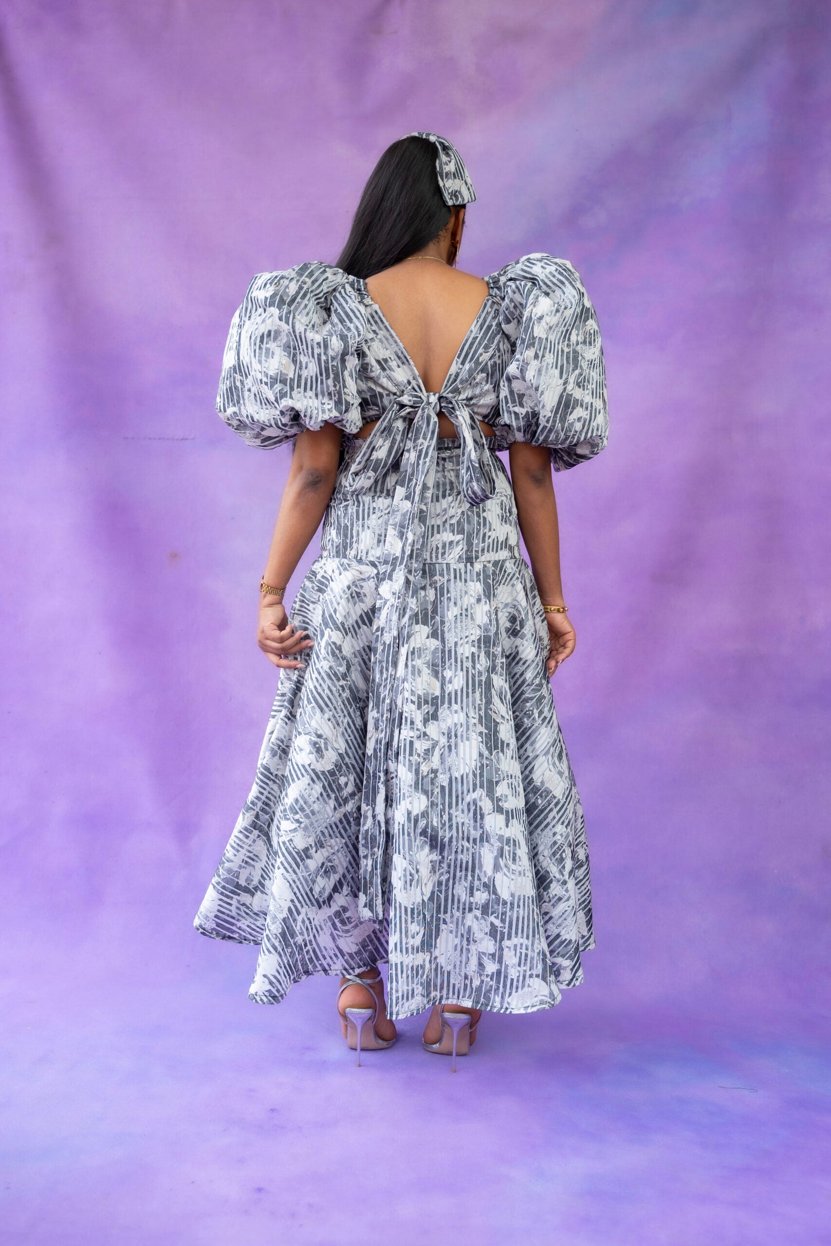 Blue Floral Bubble Midi Dress