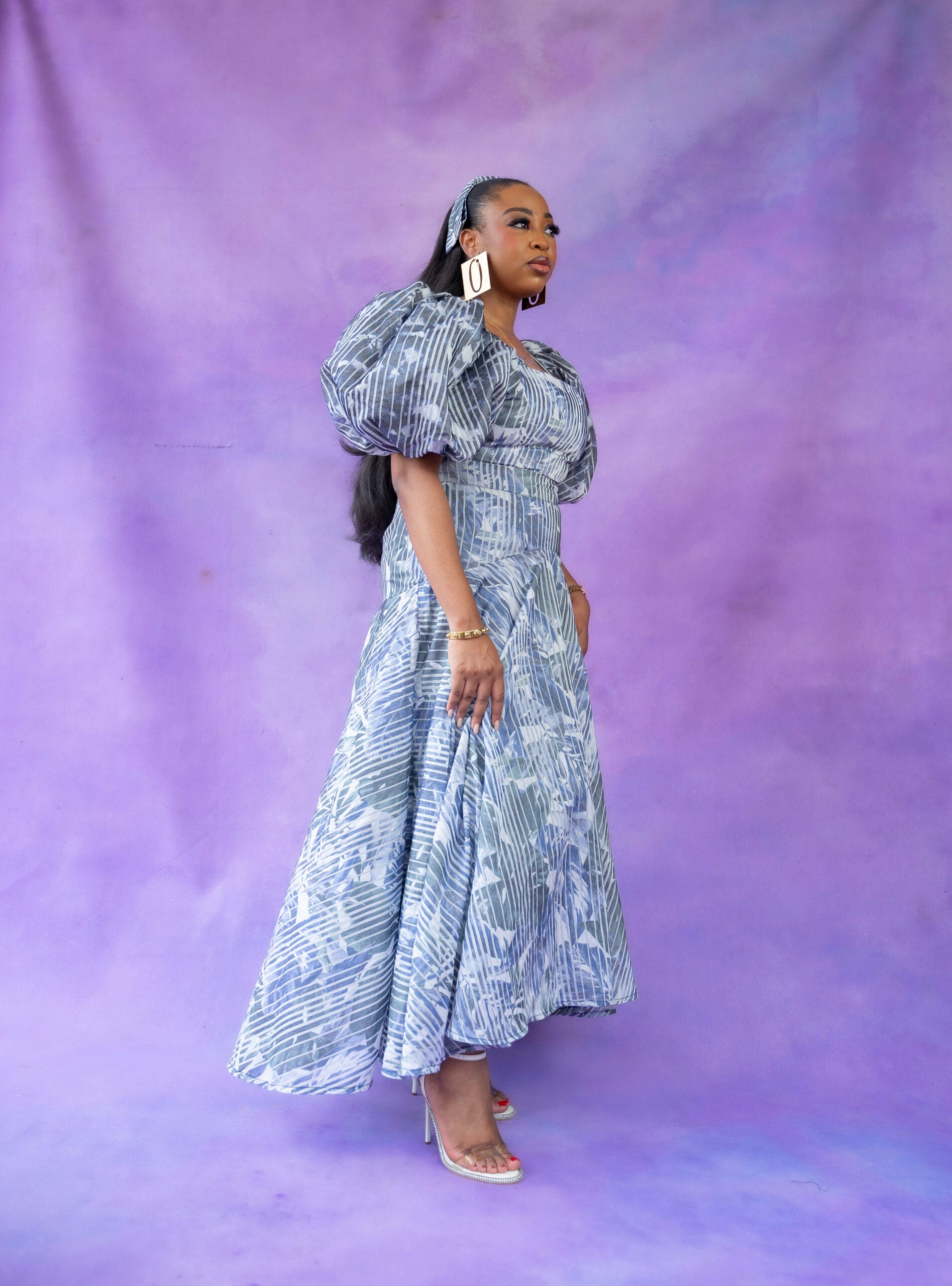 Blue Floral Bubble Midi Dress