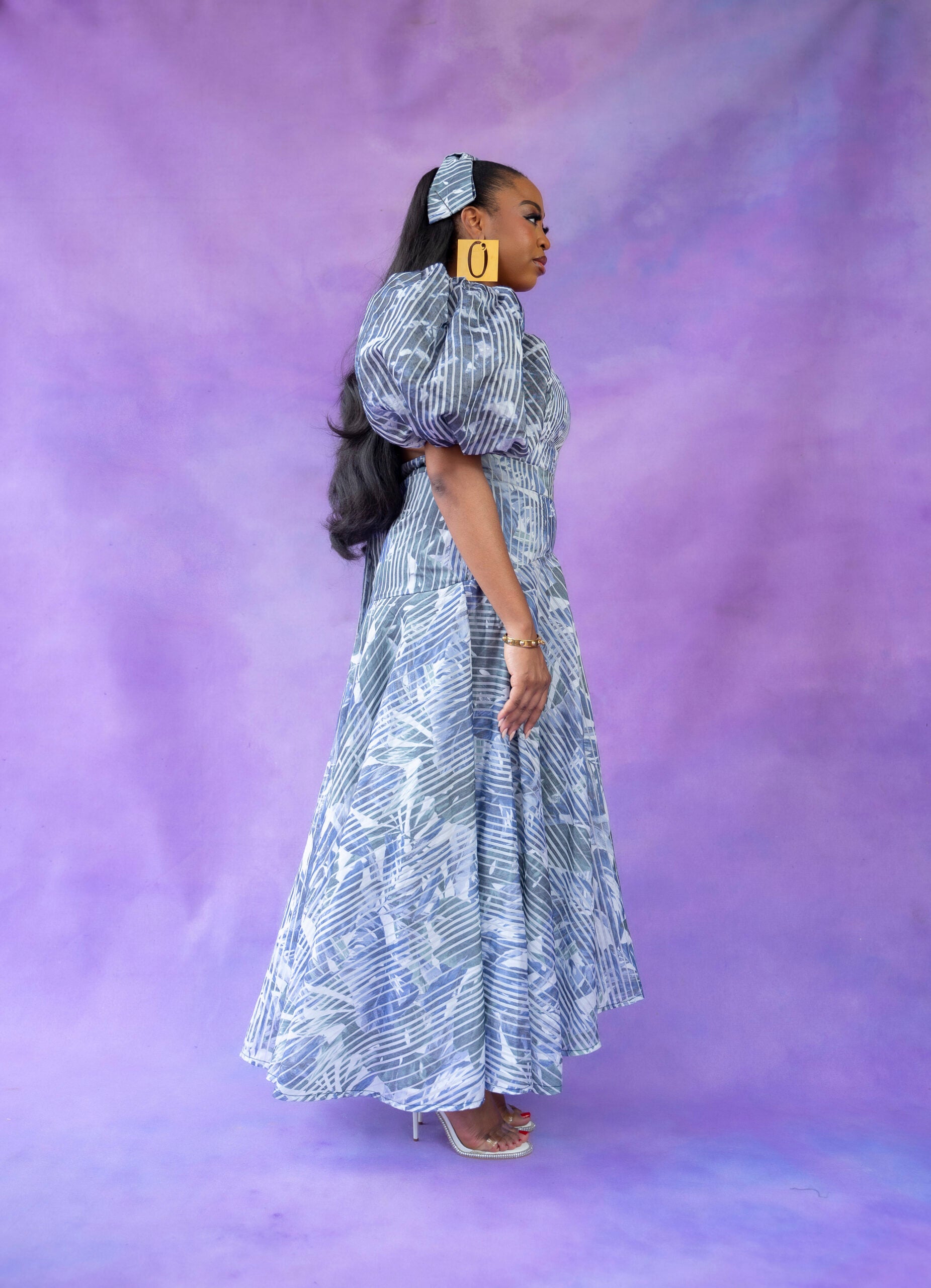 Blue Floral Bubble Midi Dress