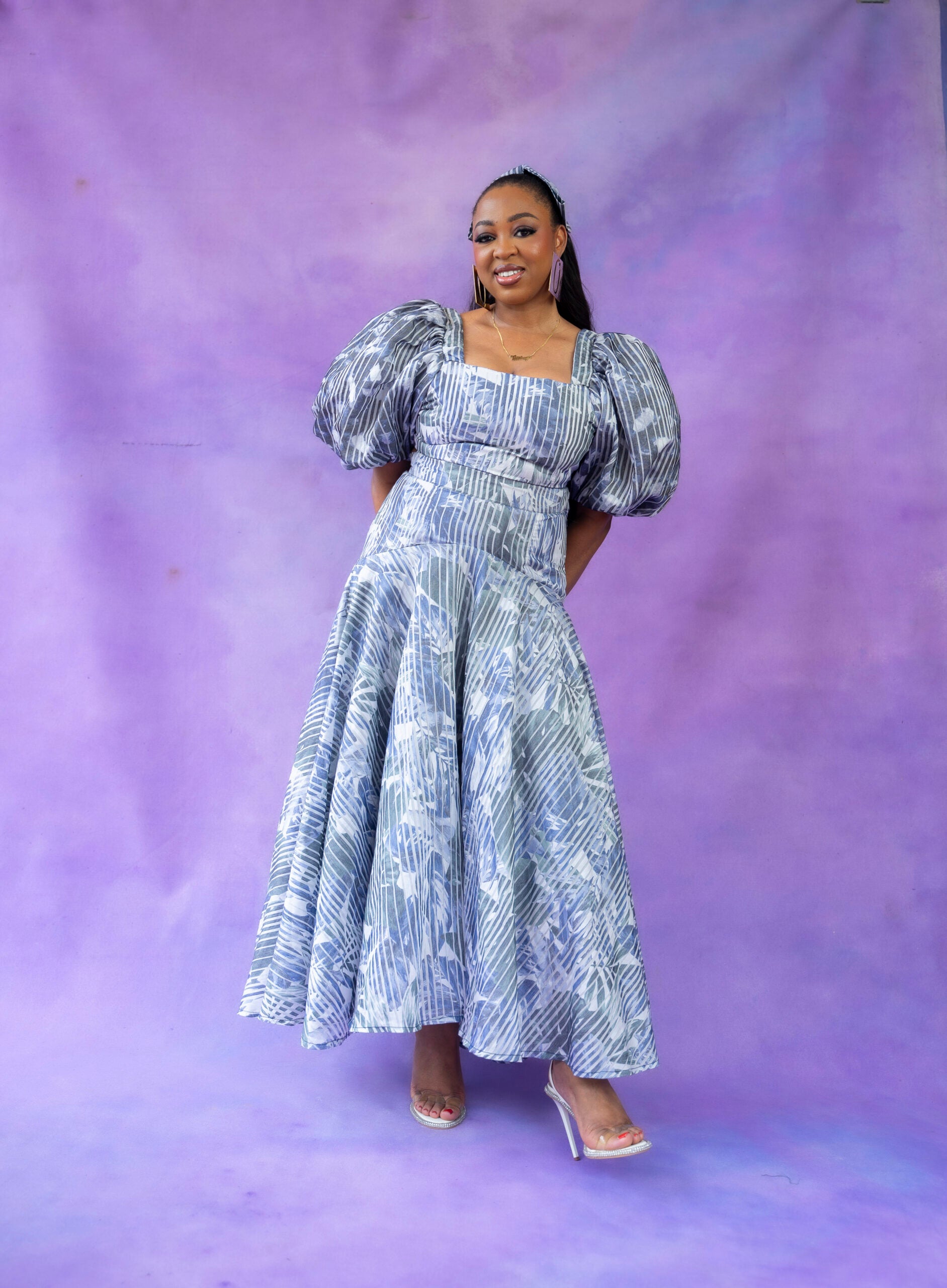 Blue Floral Bubble Midi Dress