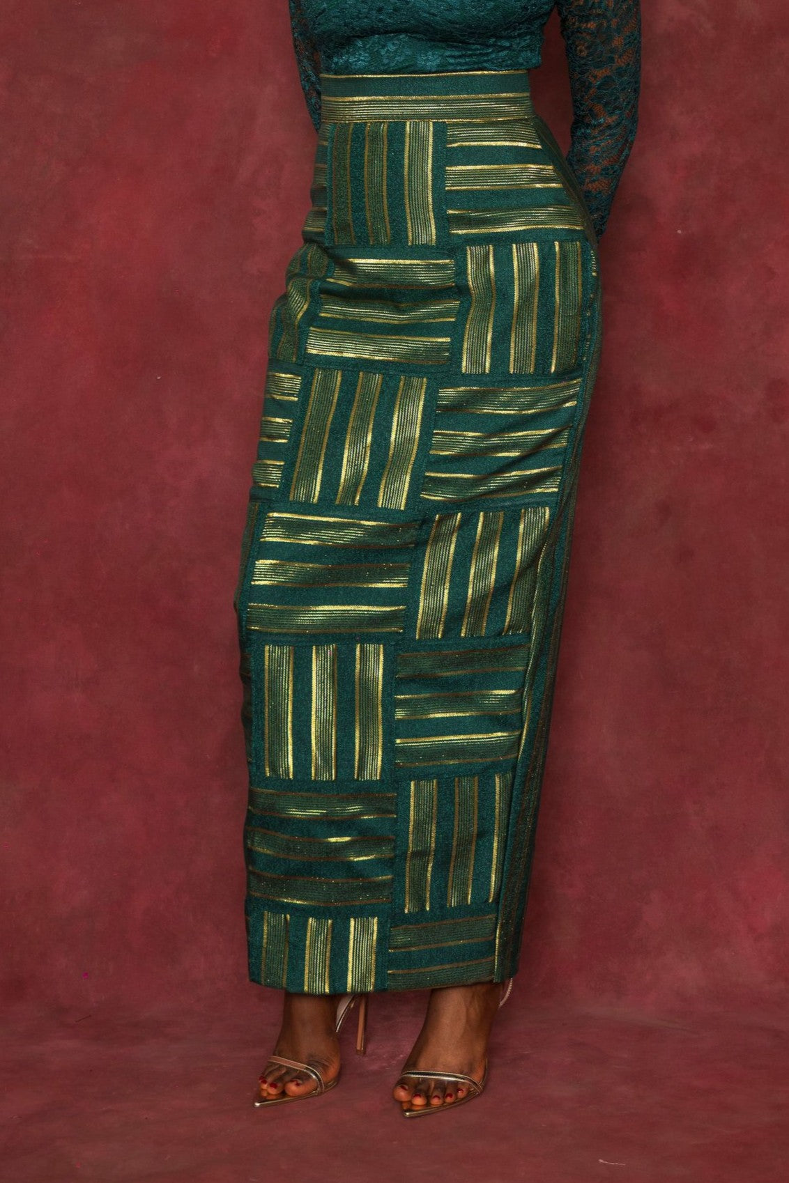 Green Rhozubic Woven Maxi Skirt