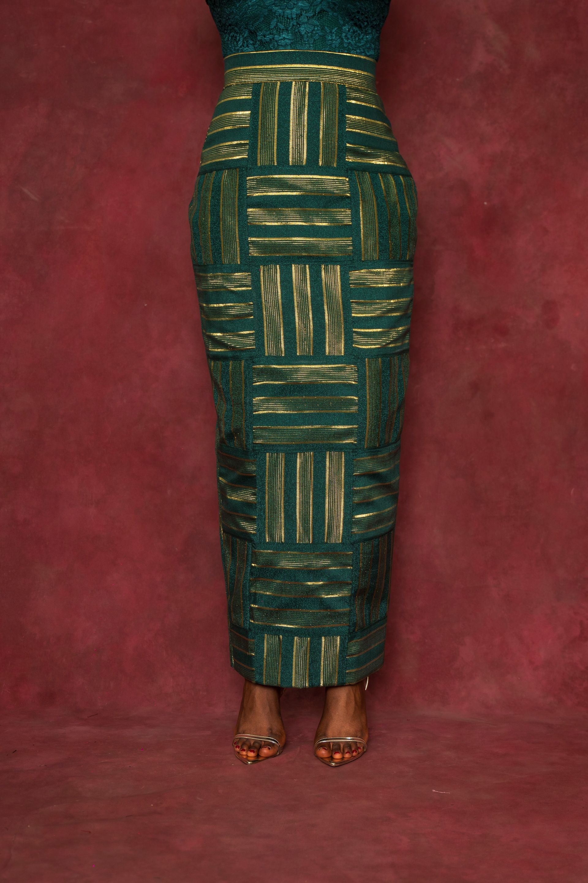 Green Rhozubic Woven Maxi Skirt