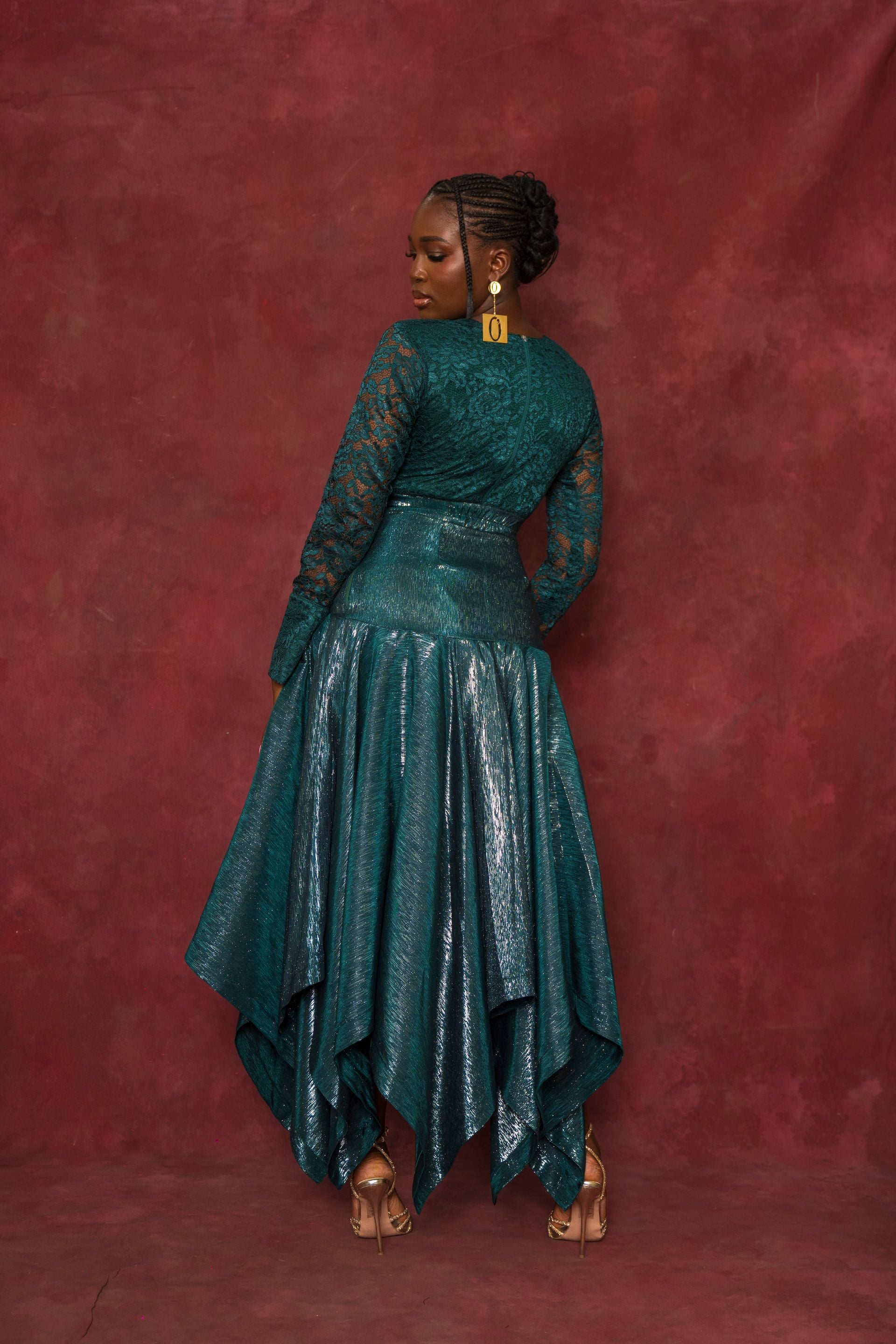 Green Lace Blouse and Handkerchief Skirt Set