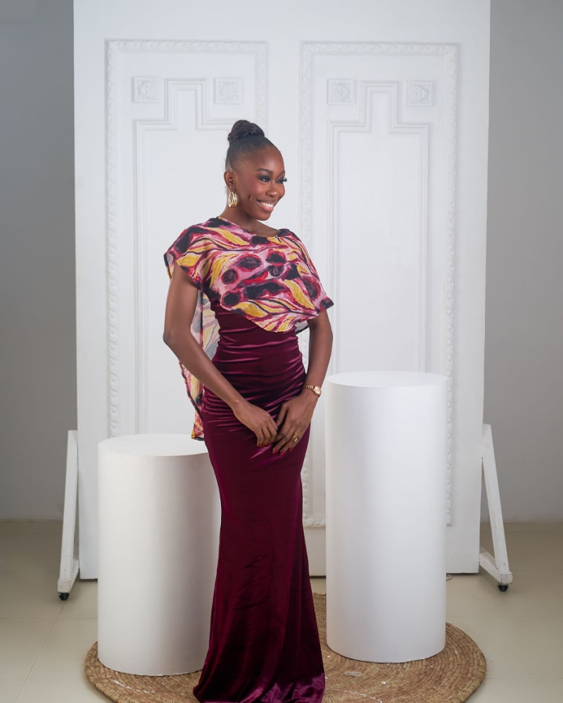 The Bloomberry velvet dress with colourful chiffon cape