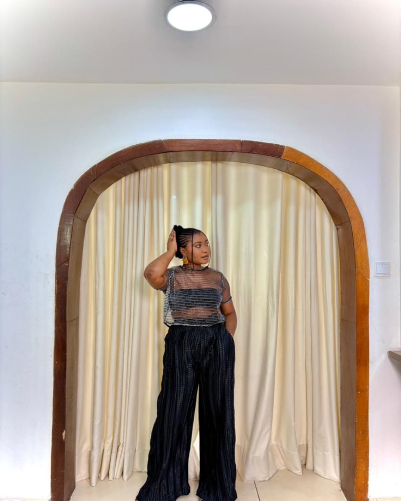 Laser-cut crop top and pants set