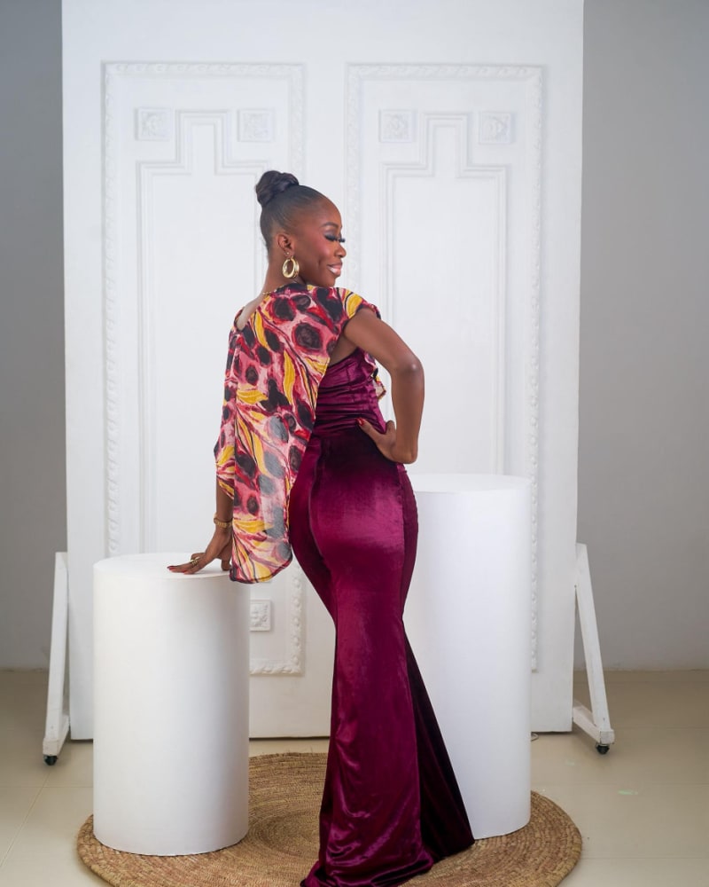 The Bloomberry velvet dress with colourful chiffon cape