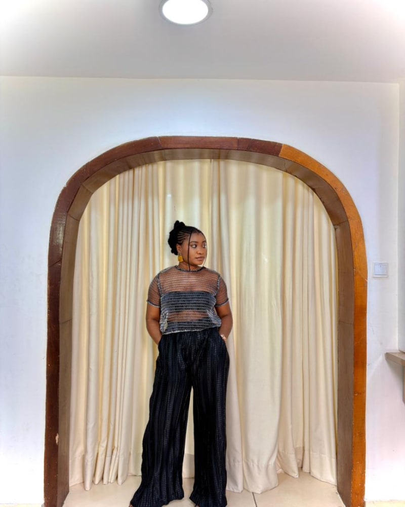 Laser-cut crop top and pants set