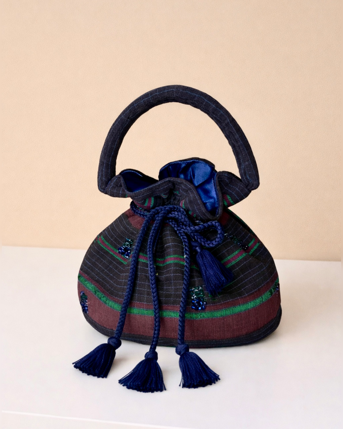 Rayor Asake Beaded Handcrafted Asooke Drawstring Bag